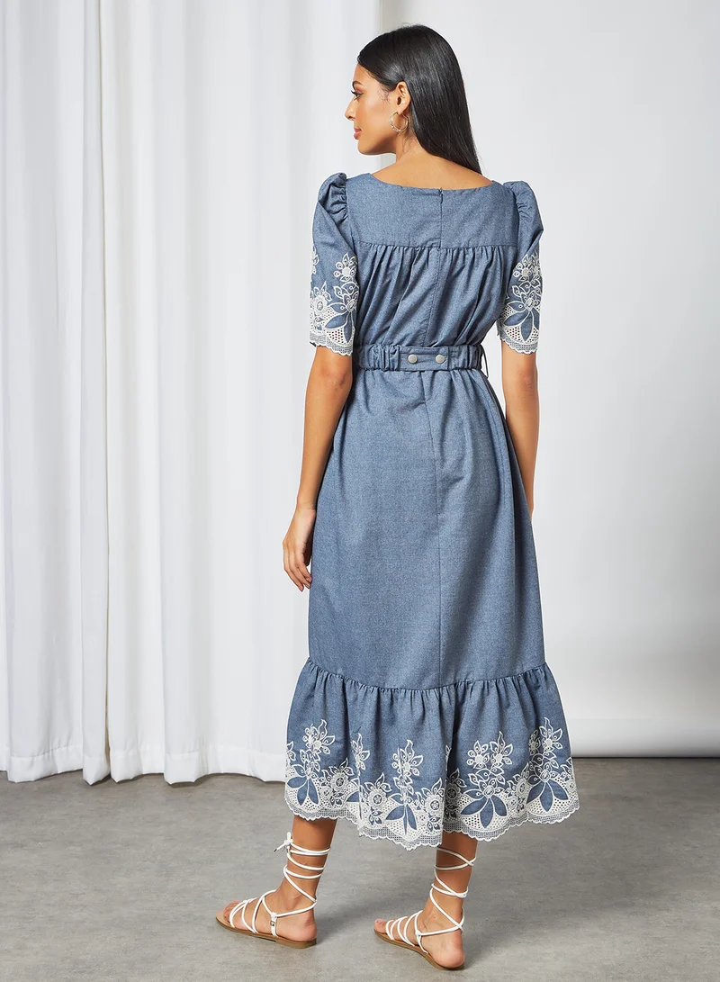 ELLIATT Ethos Schiffli Detail Dress Blue