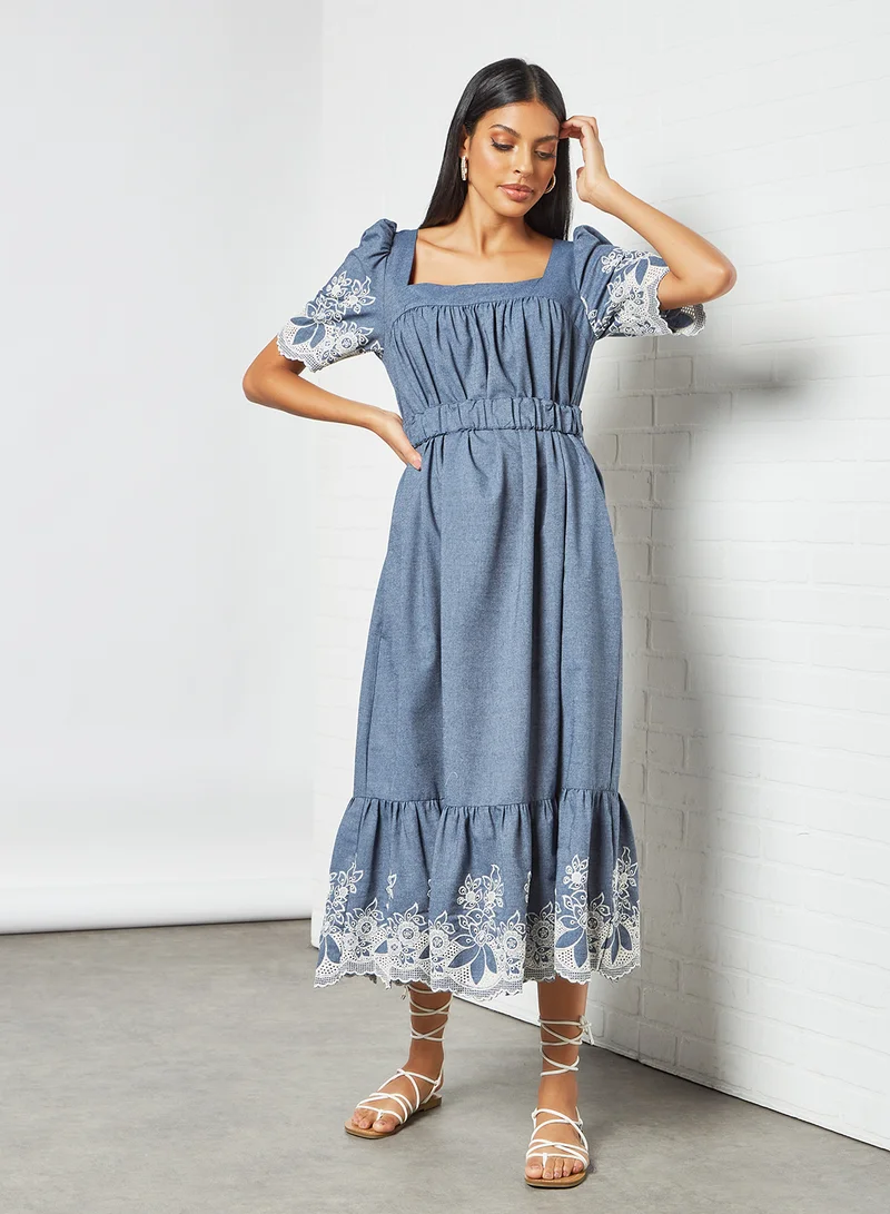 ELLIATT Ethos Schiffli Detail Dress Blue