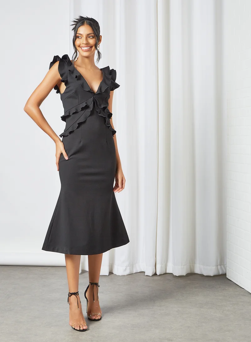 ELLIATT Psychedelia Ruffle Detail Dress Black