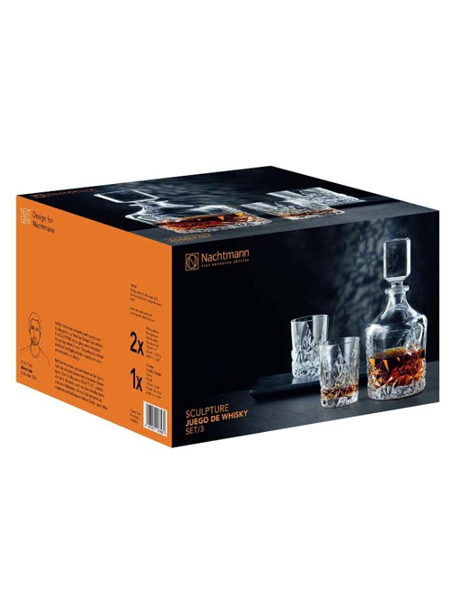 Nachtmann - 3-Piece Sculpture Decantor And Tumbler Set Clear 25.3 x 23.6cm - Image 1