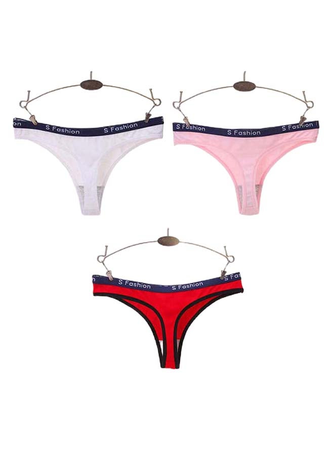 Pack Of 3 Solid Pattern T-Back Briefs Pink/White/Red - Image 1