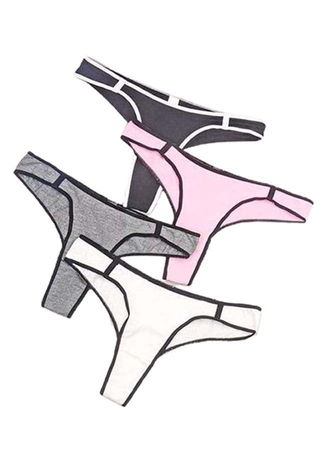 Pack Of 4 Solid Pattern G-String Briefs Multicolour  - Image 1