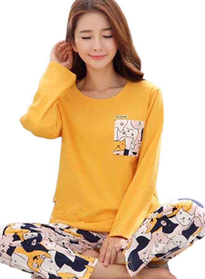 Cartoon Printed Long Sleeve T-Shirt And Pyjama Set Multicolour - Image 1