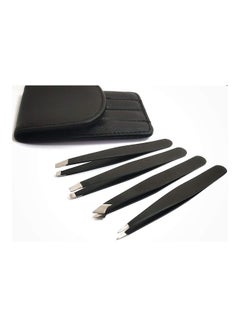 Tips & Toes 4-Piece Professional Stainless Steel Tweezer Set Black  - Image 1