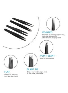 Tips & Toes 4-Piece Professional Stainless Steel Tweezer Set Black  - Image 4