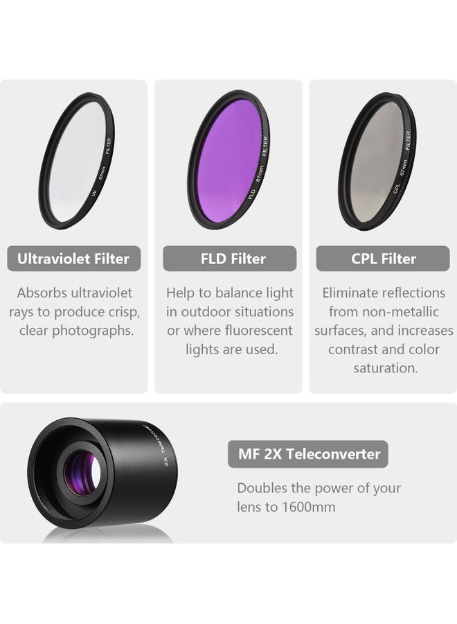 Generic Telephoto Zoom Lens With T2-EOS Adapter Ring Black  - Image 3