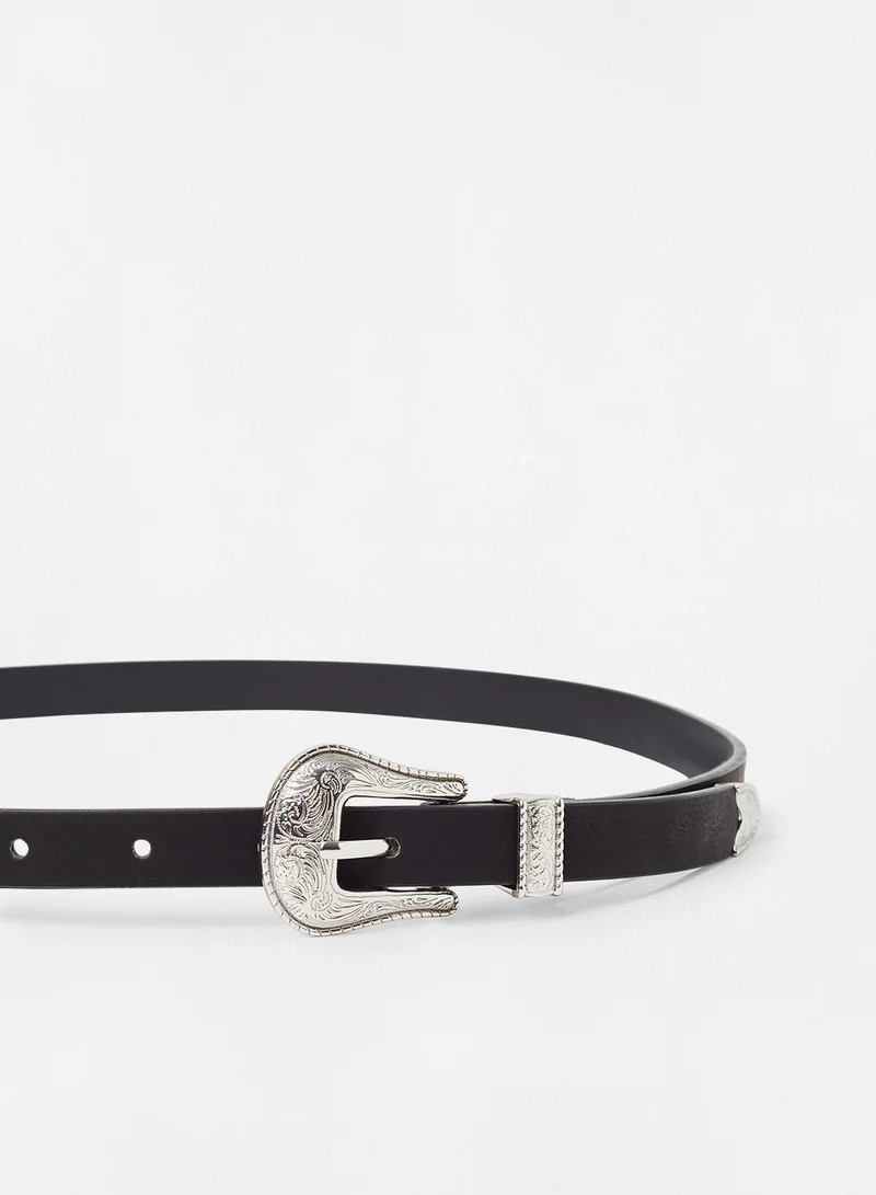 Reserved Decorative Buckle Belt Black