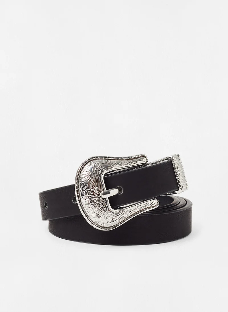 Reserved Decorative Buckle Belt Black
