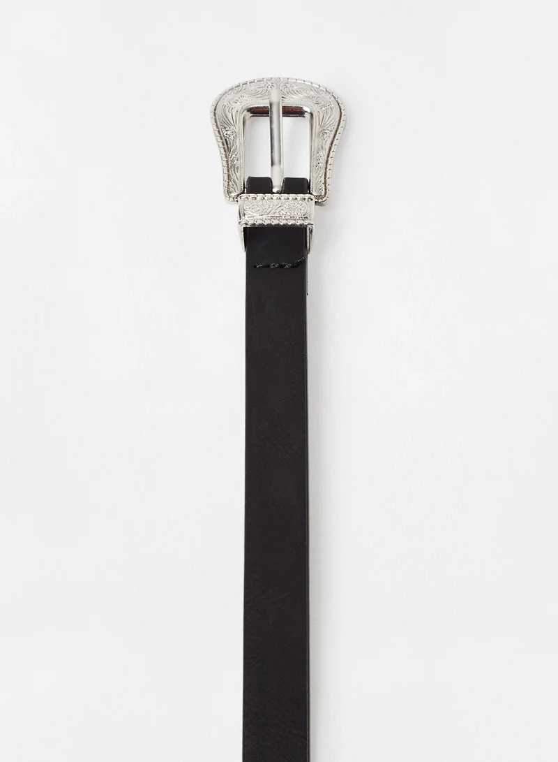 Reserved Decorative Buckle Belt Black