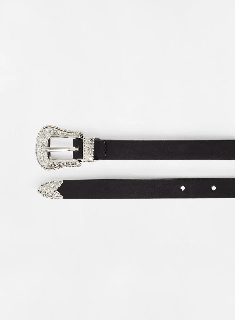 Reserved Decorative Buckle Belt Black