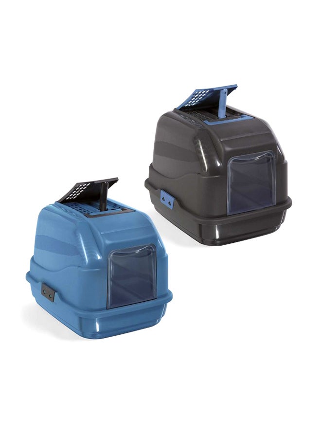 آي ماك مرحاض للقطط بغطاء، سهل الاستخدام مقاس 50 × 40 × 40 سم. أسود/أزرق