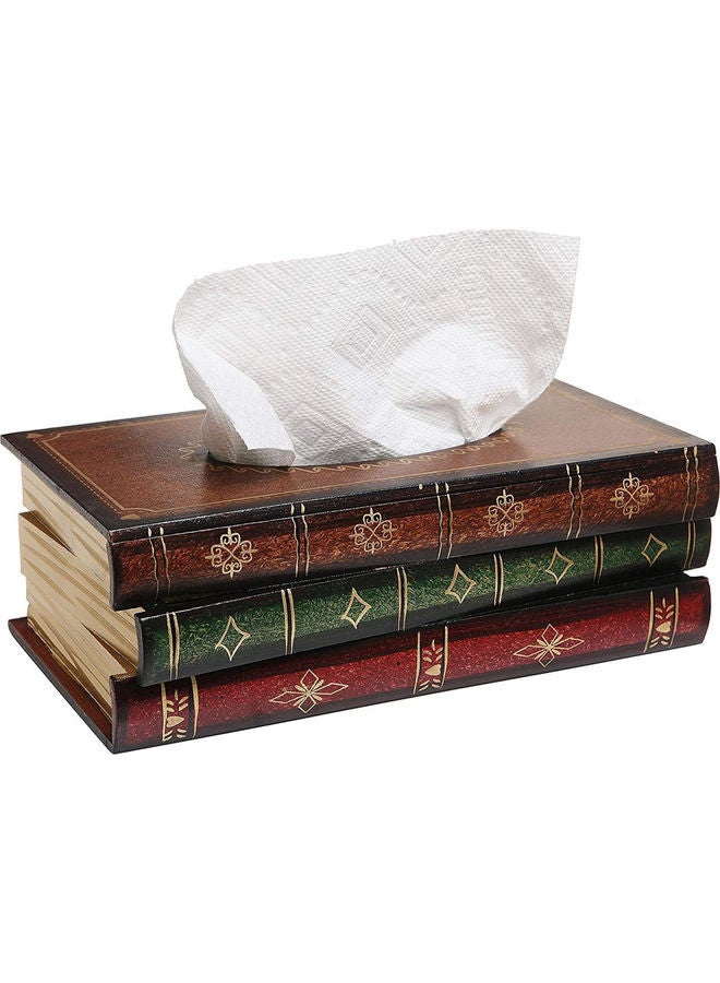 لينجوي علبة للمناديل الورقيّة للزّينة مصنوعة من الخشب بتصميم مبتكر على شكل كتاب بني 26x14.9x9.8سم - Image 2
