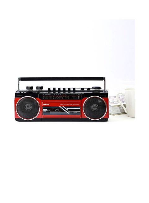Radio Casset Recorder - Portable Speakers with USB, SD Slots, MP3 & BT | Built-in Microphone with Recording | Auto stop Function | 2 Years Warranty GCR13011 Red/Black