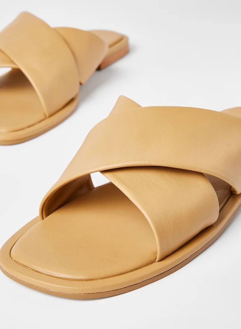 VERO MODA Criss-Cross Leather Strap Sandals Beige