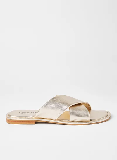 VERO MODA Criss-Cross Leather Strap Sandals Pale Gold