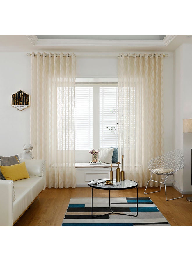 Sheer Voile Window Curtain With Ring Rod Beige  - Image 4