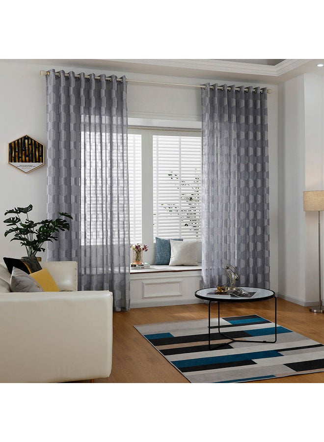 Sheer Voile Window Curtain With Ring Rod Grey  - Image 2