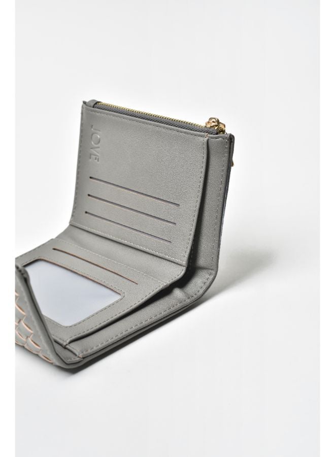 جوف محفظة ثلاثية الطي بملمس بارز رمادي - Image 5