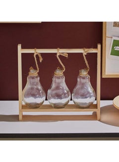Home Box Harold Glass Vases In Wooden Frame Clear/Brown 28x26.1x7cm  - Image 1