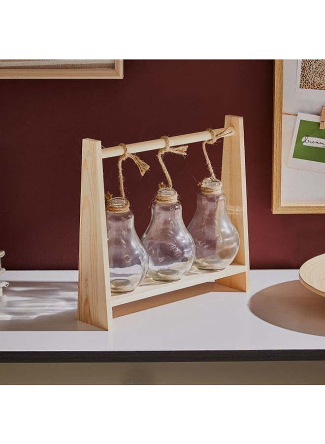 Home Box Harold Glass Vases In Wooden Frame Clear/Brown 28x26.1x7cm  - Image 2