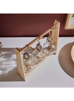 Home Box Harold Glass Vases In Wooden Frame Clear/Brown 28x26.1x7cm  - Image 3