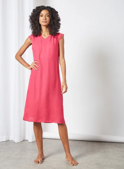 zivame Lace Sleeve Night Dress Pink