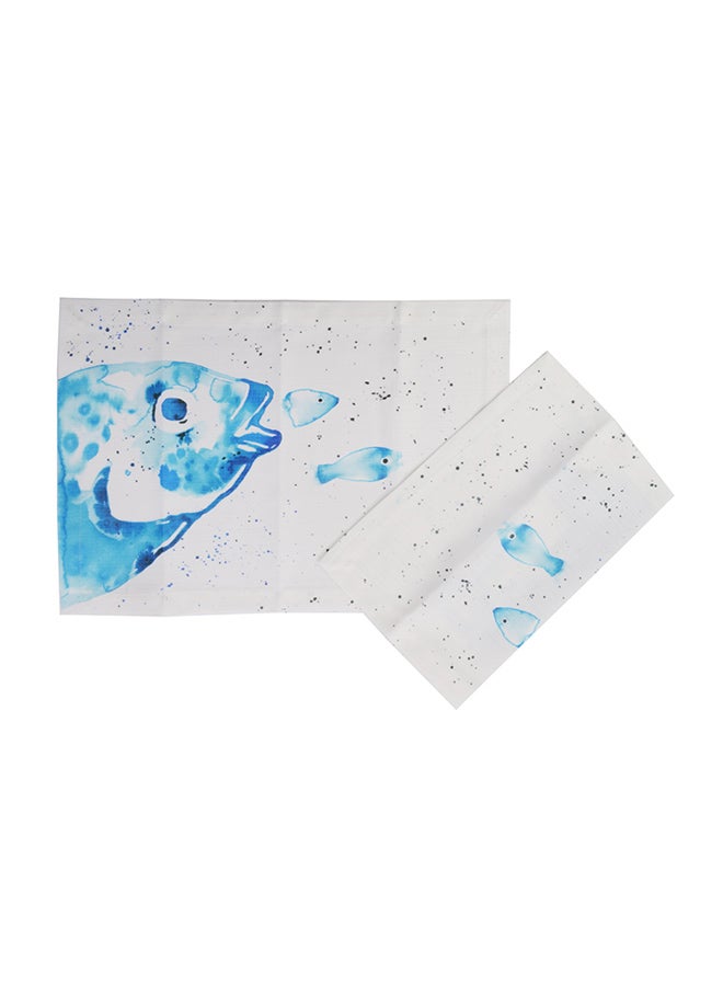 2-Piece Anemoss Gilt-Head Bream Printed Place Mat Blue/White 50x35cm