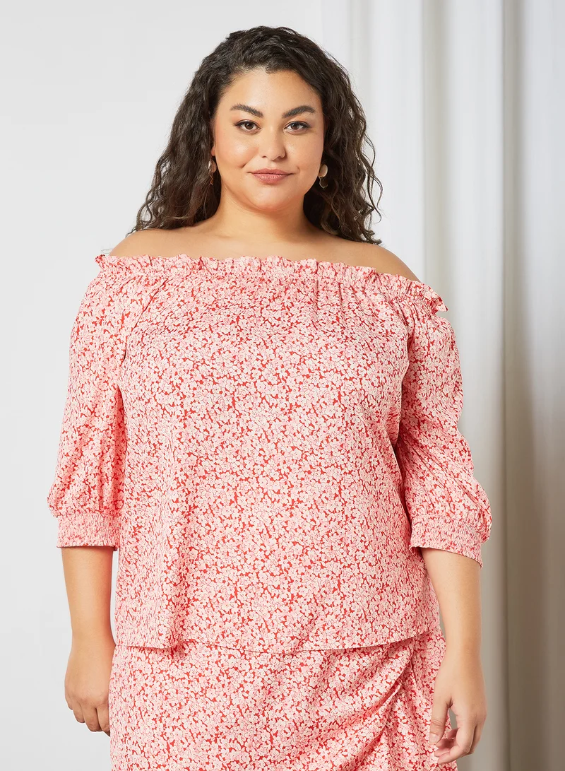 VERO MODA Plus Size Floral Print Bardot Top