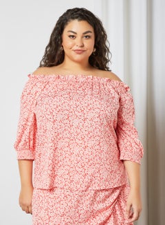 Plus Size Floral Print Bardot Top Pink