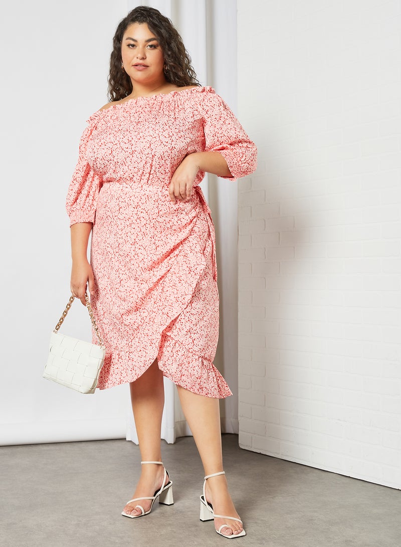 VERO MODA - Plus Size Floral Print Bardot Top Pink - Image 1