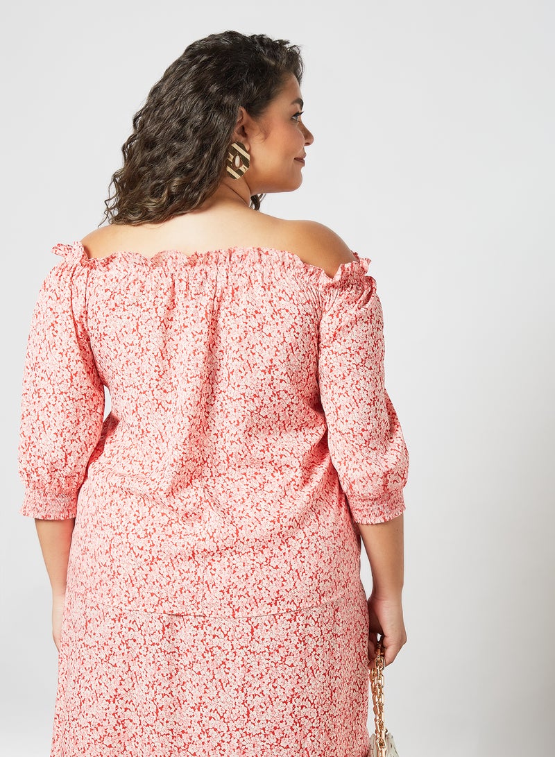 VERO MODA - Plus Size Floral Print Bardot Top Pink - Image 1