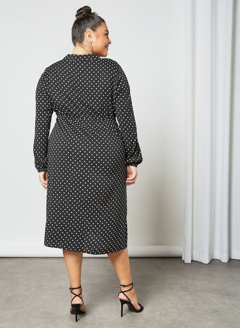 VERO MODA - Plus Size Polka Dot Print Shirt Dress Black - Image 1