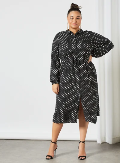 VERO MODA Plus Size Polka Dot Print Shirt Dress Black