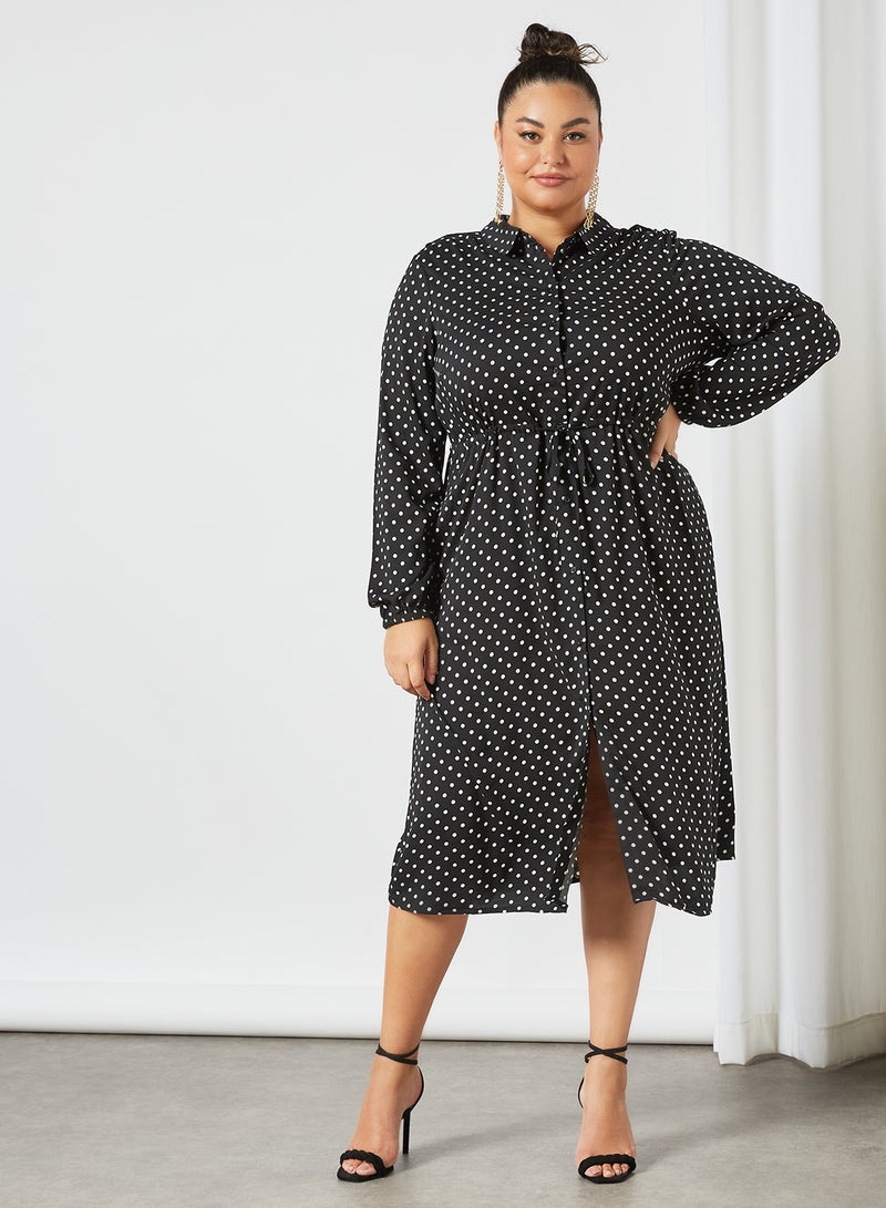 VERO MODA - Plus Size Polka Dot Print Shirt Dress Black - Image 1