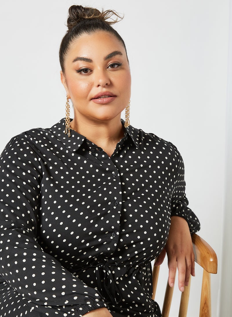 VERO MODA - Plus Size Polka Dot Print Shirt Dress Black - Image 1