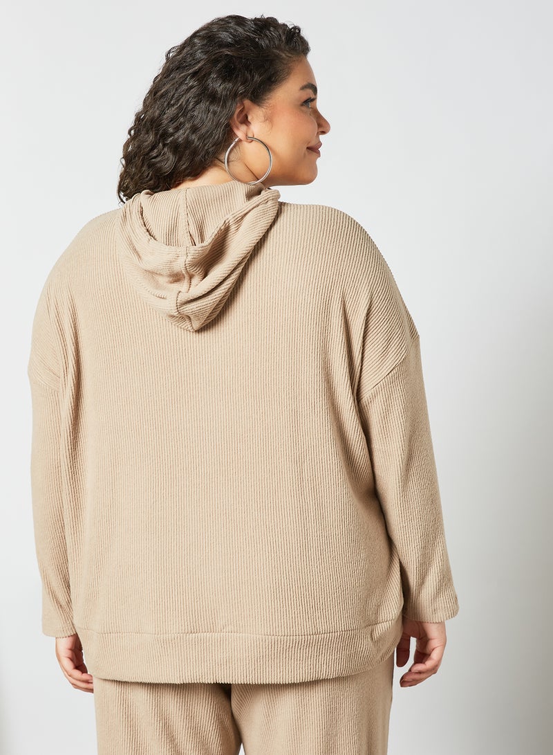 VERO MODA - Plus Size Drawstring Hoodie Brown - Image 1