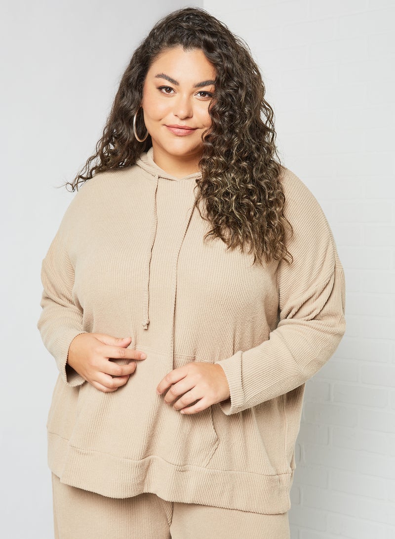VERO MODA - Plus Size Drawstring Hoodie Brown - Image 1