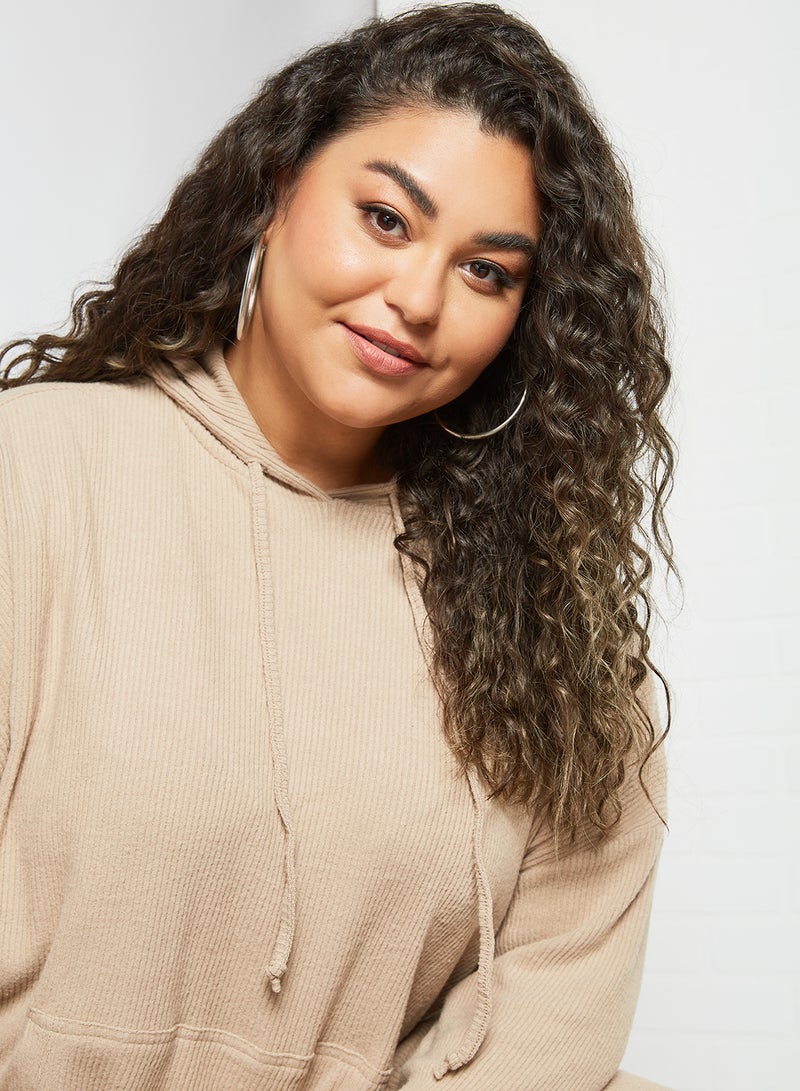 VERO MODA - Plus Size Drawstring Hoodie Brown - Image 1