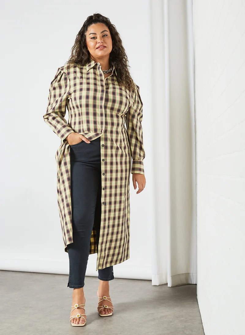 LOST INK Plus Size Checked Midi Shirt Dress