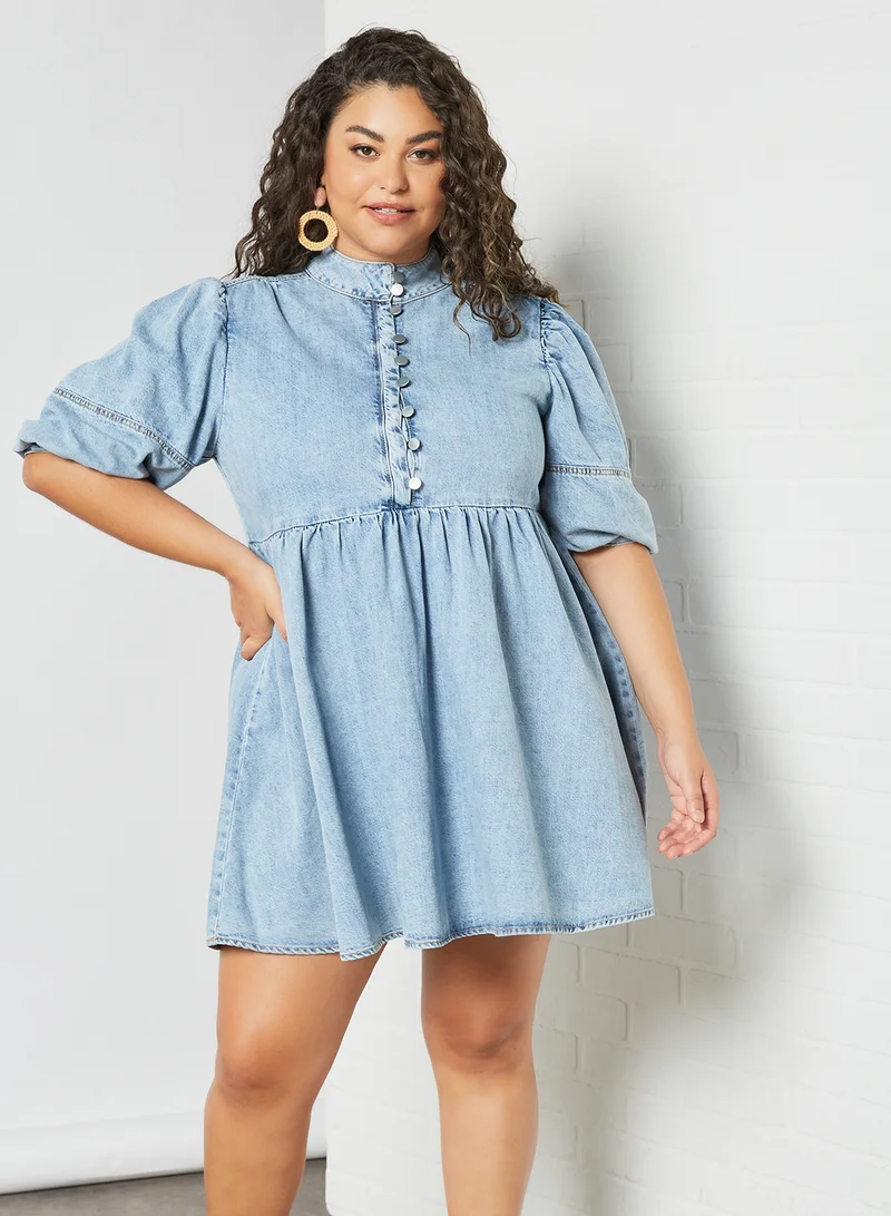 LOST INK Plus Size High Neck Denim Dress