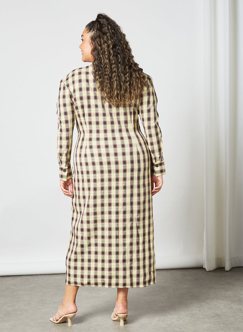 LOST INK - Plus Size Checked Midi Shirt Dress Yellow - Image 1
