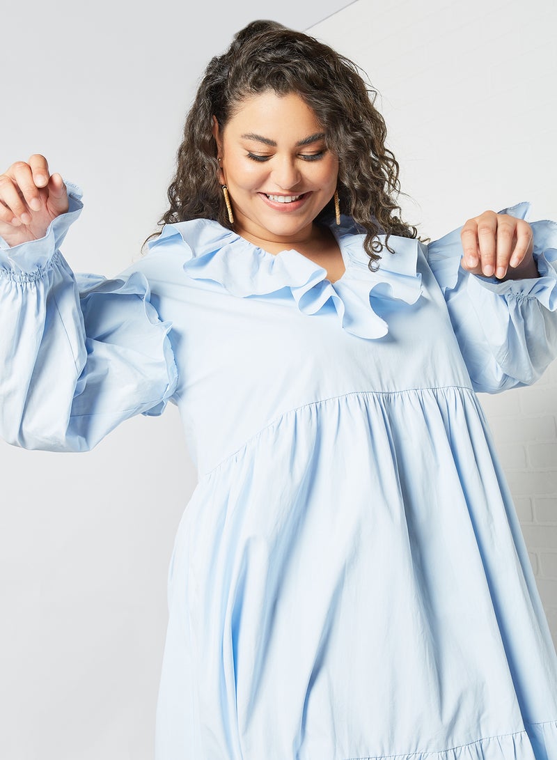 LOST INK - Plus Size Ruffle Trim Midi Dress Blue - Image 1