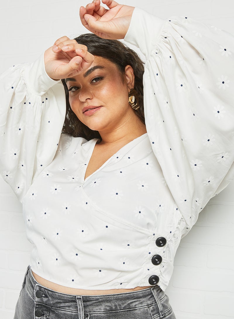 LOST INK - Plus Size Balloon Sleeve Top White - Image 1