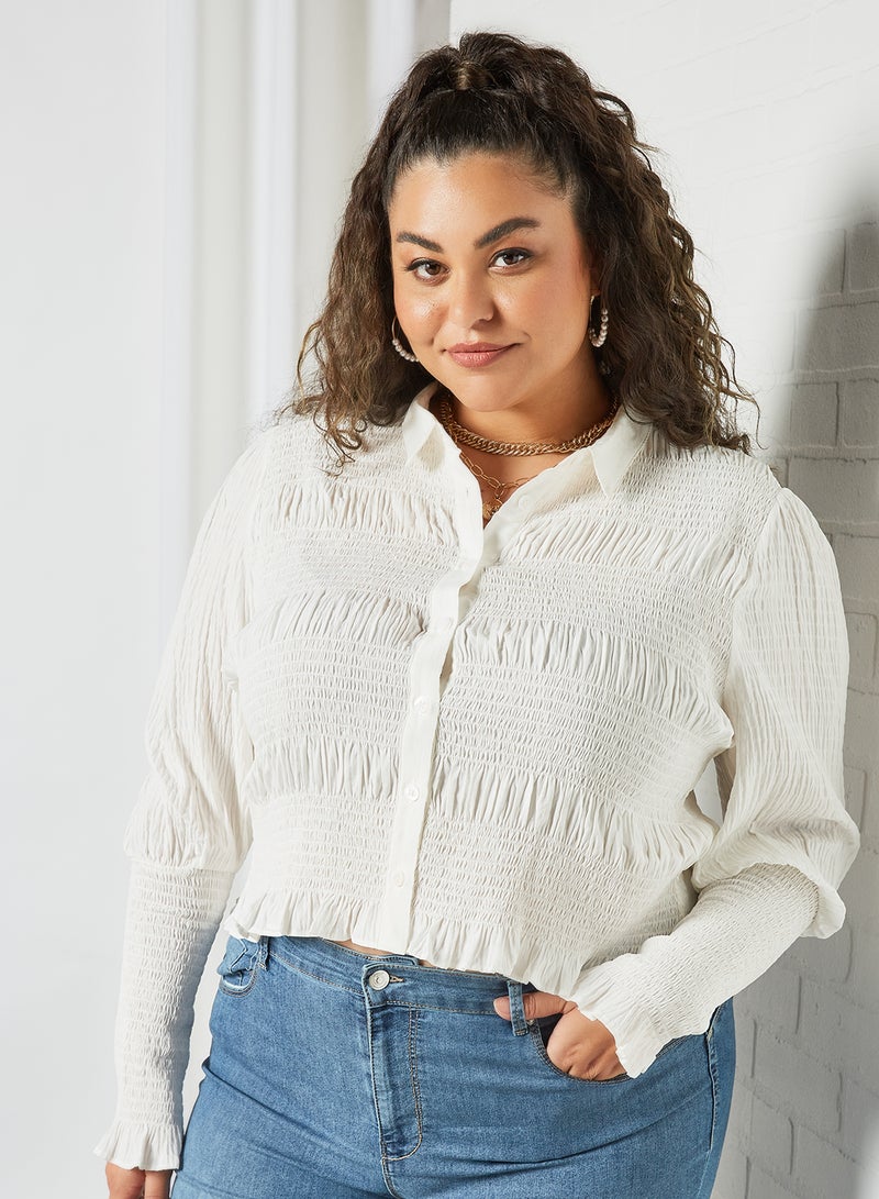 LOST INK Plus Size Shirred Detail Shirt White  - Image 1