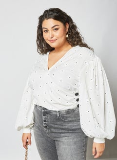 Plus Size Balloon Sleeve Top White