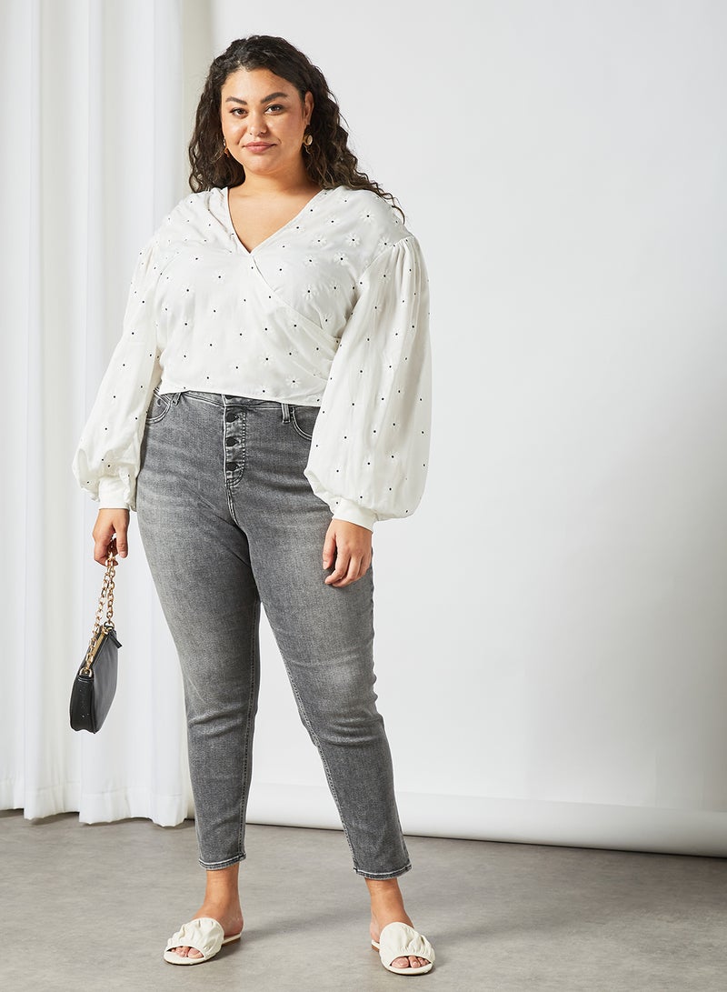 LOST INK - Plus Size Balloon Sleeve Top White - Image 1