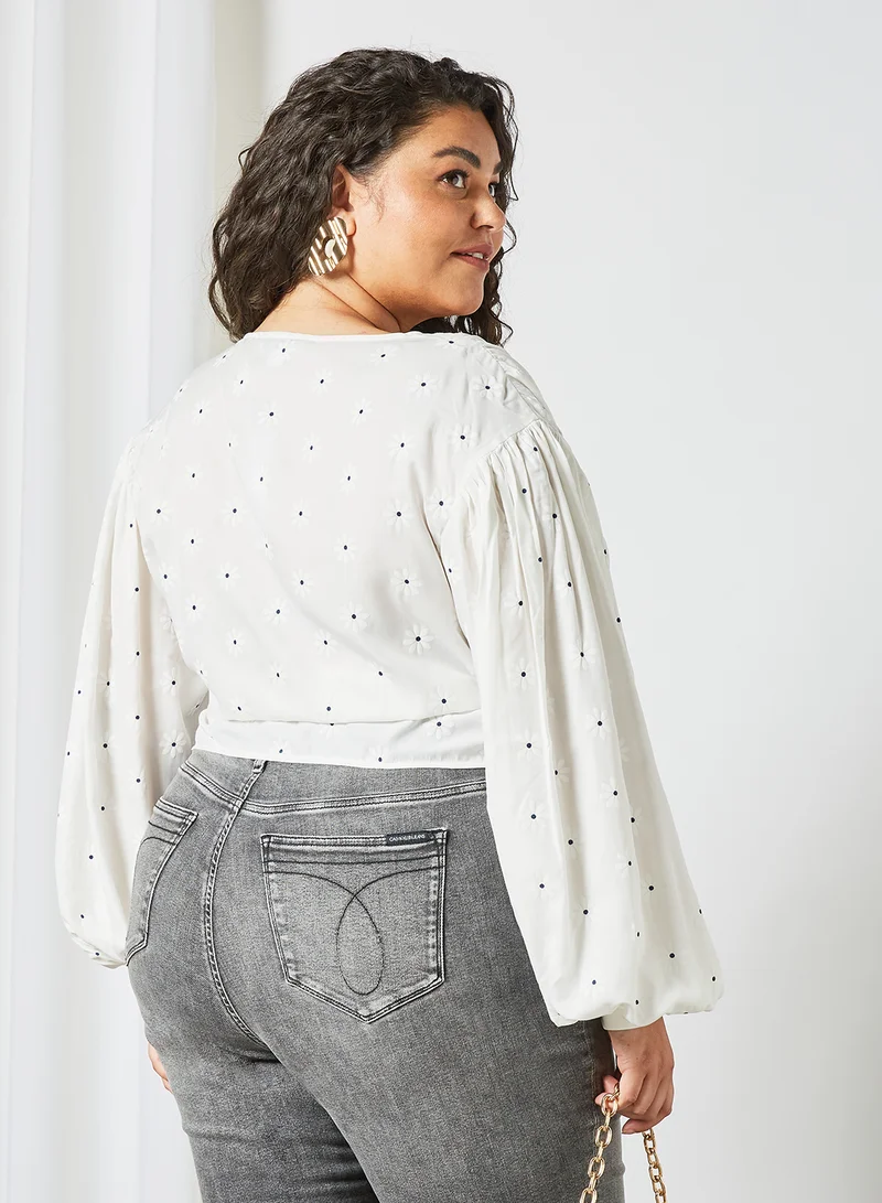 LOST INK Plus Size Balloon Sleeve Top White