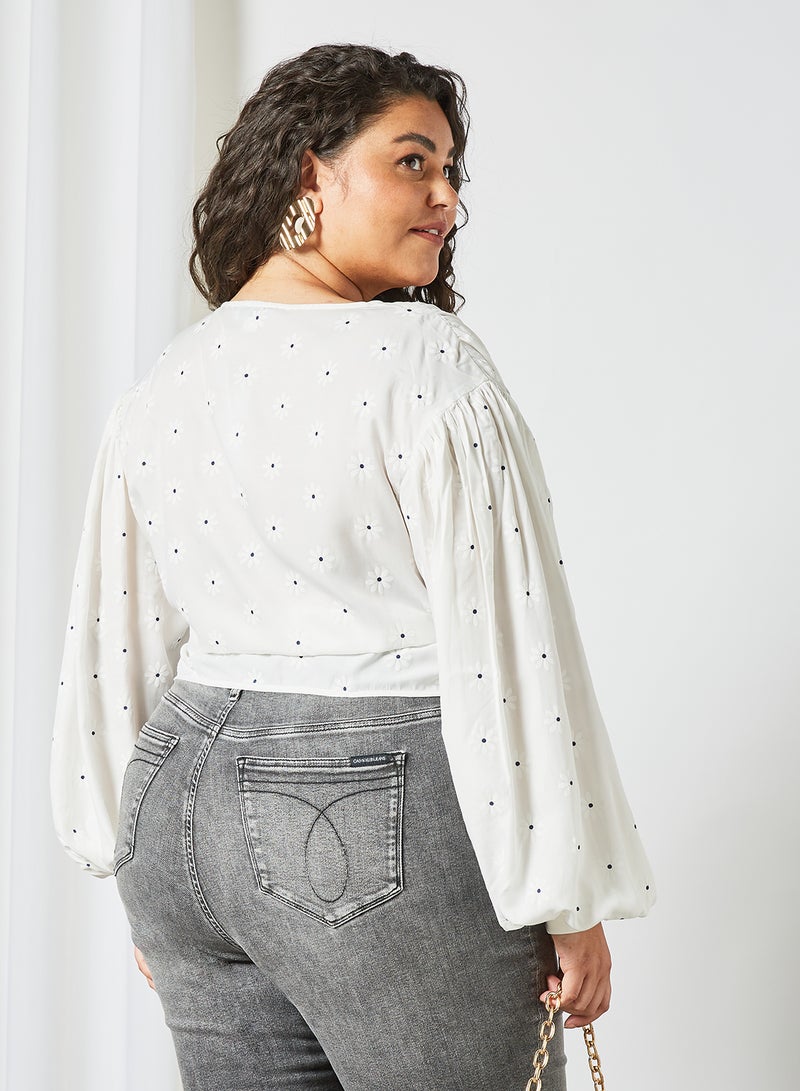 LOST INK - Plus Size Balloon Sleeve Top White - Image 1