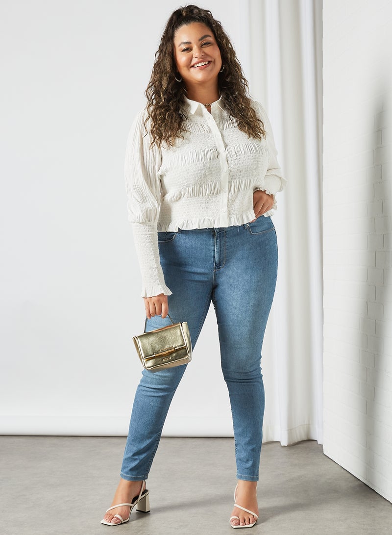 LOST INK Plus Size Shirred Detail Shirt White  - Image 2