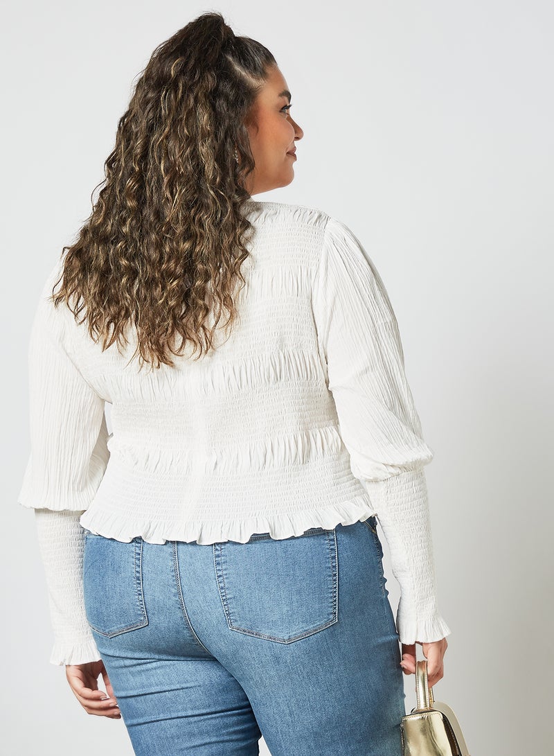 LOST INK Plus Size Shirred Detail Shirt White  - Image 4